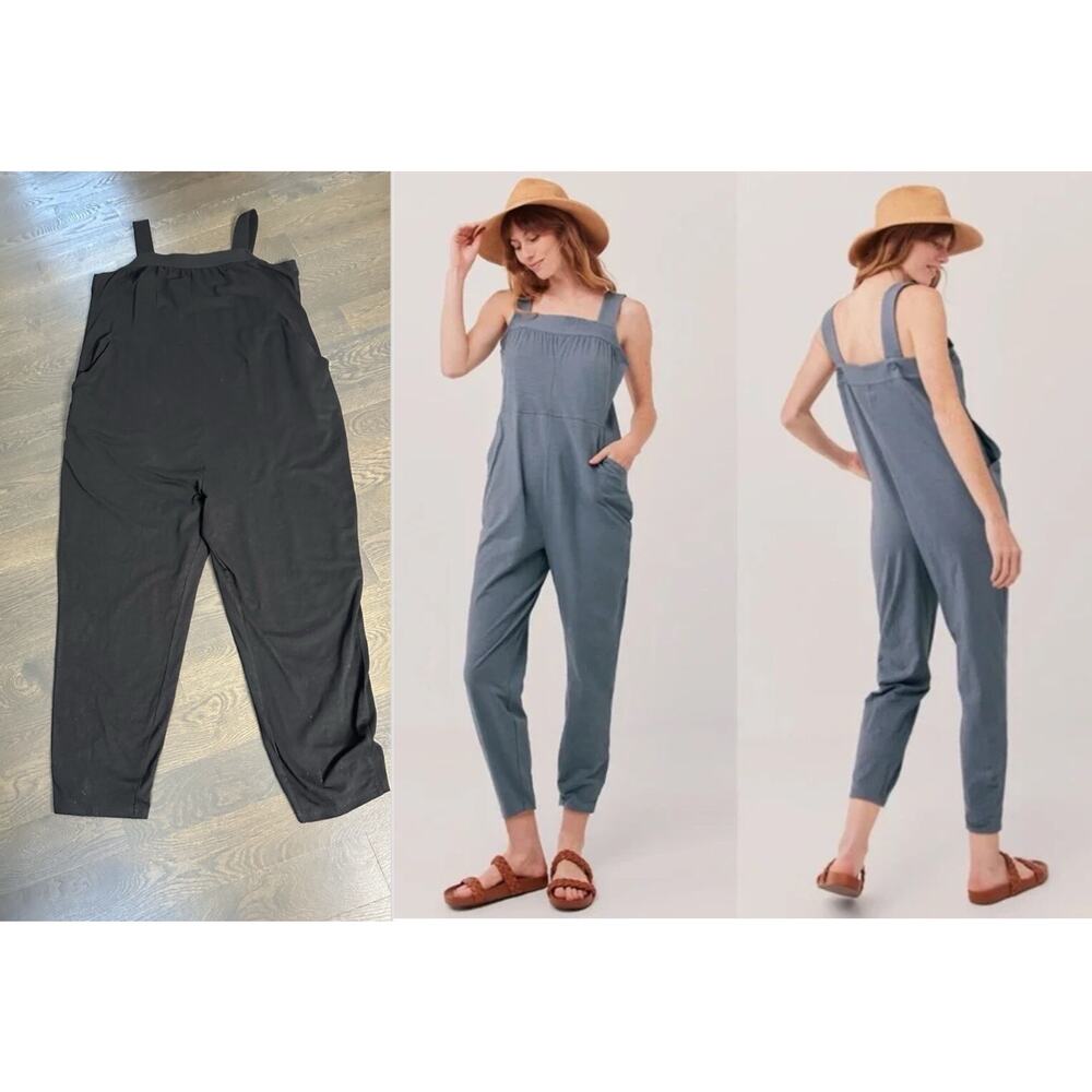 PACT Organic Cotton Relaxed Slub Overall Jumpsuit Black XXL